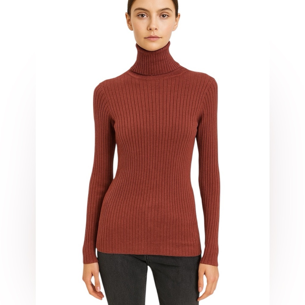 Peruvian Connection Women's Ribbed Turtleneck in rust brown NWT